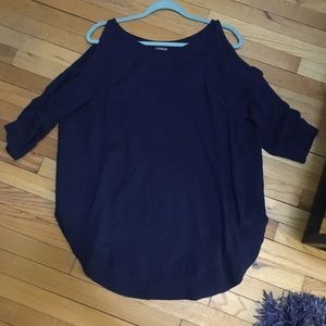 Express Criss Cross Sleeve Open Shoulder Sweater